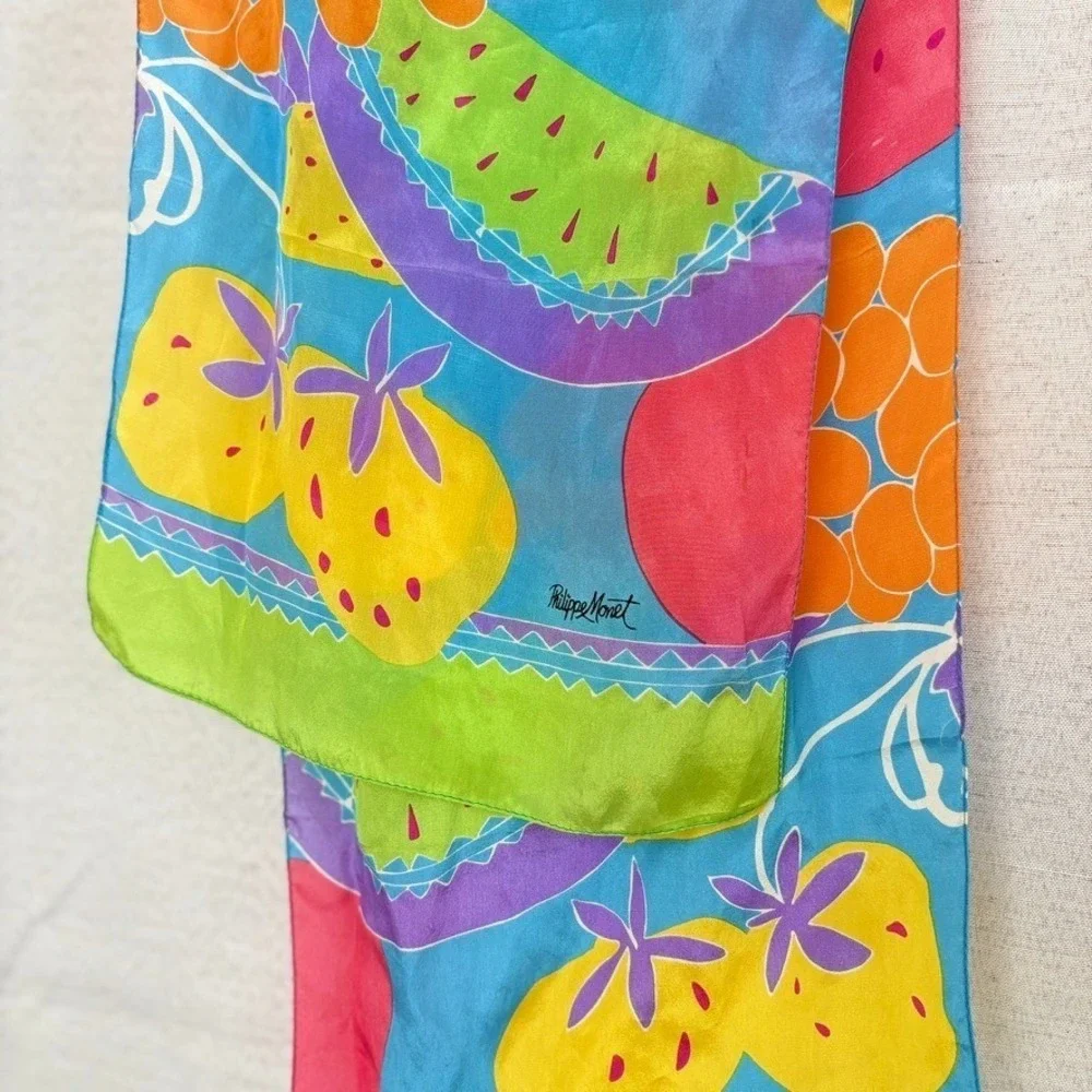 Vintage Fruit Bowl Colorful Botanical Silk Scarf Philippe Monet‎